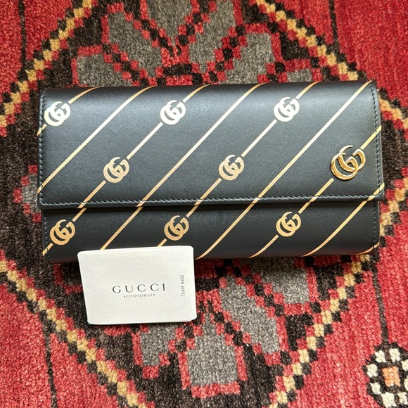 ⚡️ BRAND NEW ⚡️ CONTINENTAL MONOGRAM WALLET ⚡️ GUCCI ⚡️ AUTHENTICATED ⚡️ BLACK - Picture 2 of 8